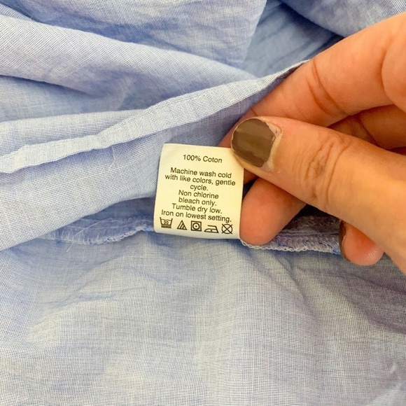 J.Crew Factory Top Women Medium Light Blue Bell Sleeve Ties Round Neck - Picture 6 of 6